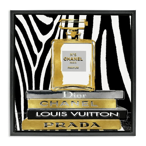 Stupell Industries Zebra Patterned Fashion Bookstack Beauty & Fashion Painting Black Floater Framed Canvas Art Print Wall Art, 18 x 18