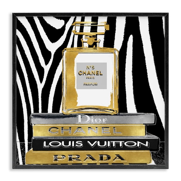 Stupell Industries Zebra Patterned Fashion Bookstack Beauty & Fashion Painting Black Framed Art Print Wall Art, 17 x 17