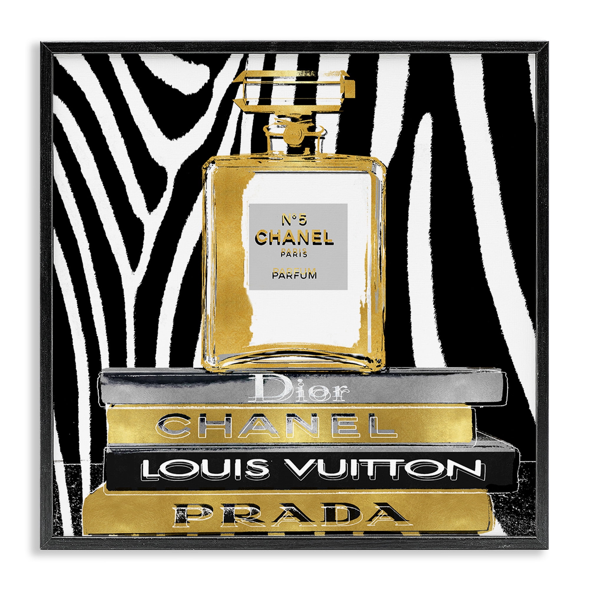 Stupell Industries Zebra Patterned Fashion Bookstack Beauty & Fashion Painting Black Framed Art Print Wall Art, 24 x 24