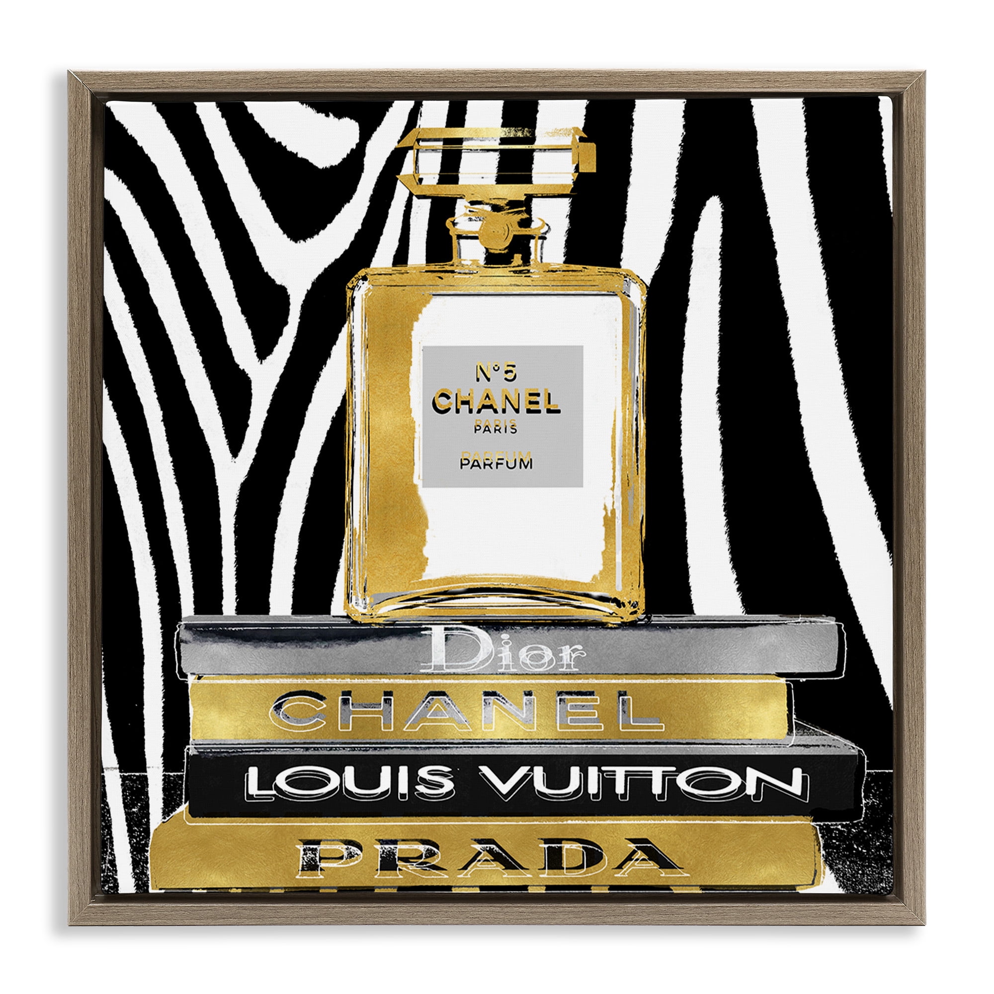 Stupell Industries Zebra Patterned Fashion Bookstack Beauty & Fashion Painting Brown Floater Framed Canvas Art Print Wall Art, 25 x 25