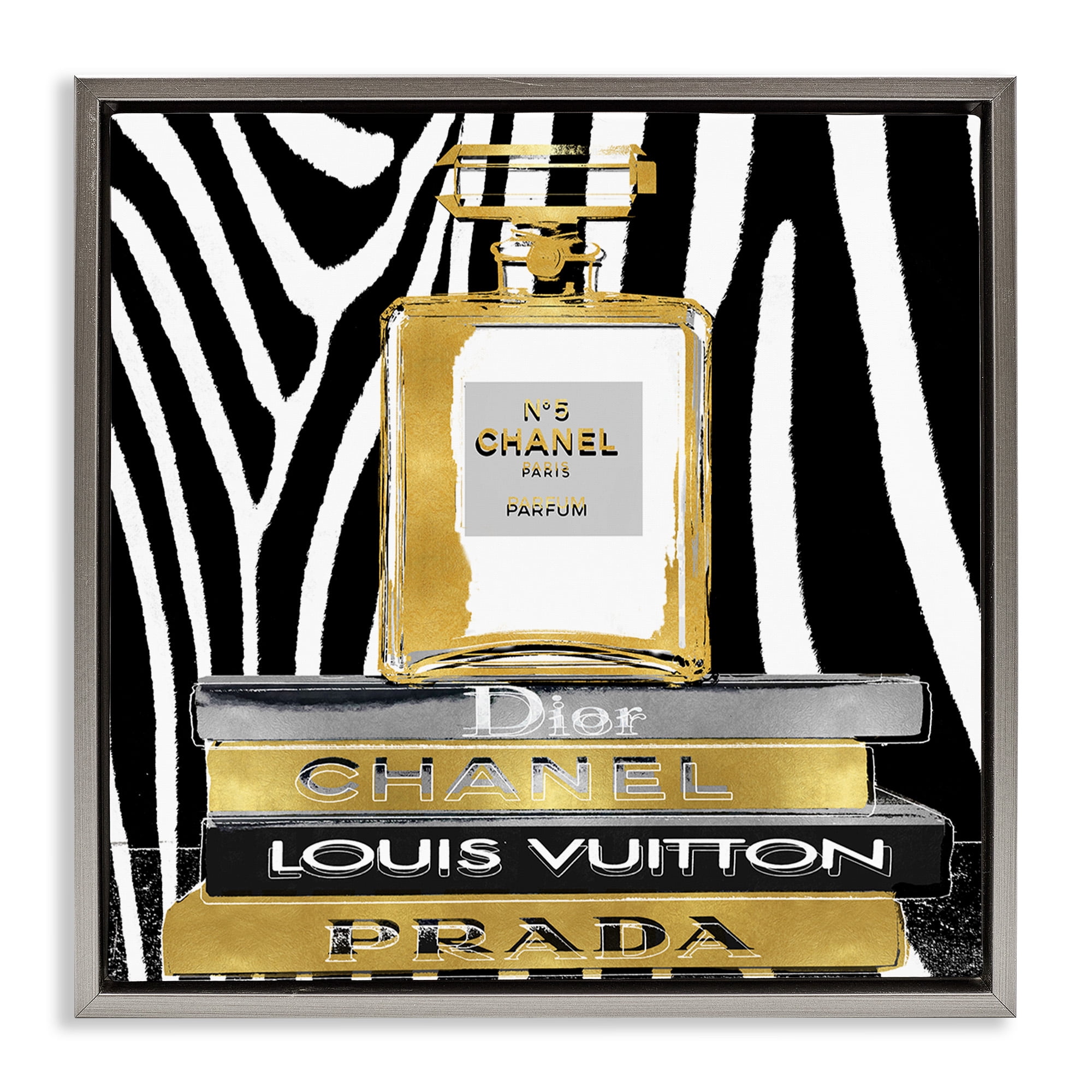Stupell Industries Zebra Patterned Fashion Bookstack Beauty & Fashion Painting Gray Floater Framed Canvas Art Print Wall Art, 25 x 25