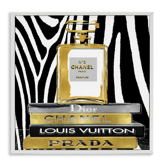 Stupell Industries Zebra Patterned Fashion Bookstack Beauty & Fashion Painting White Framed Art Print Wall Art, 12 x 12