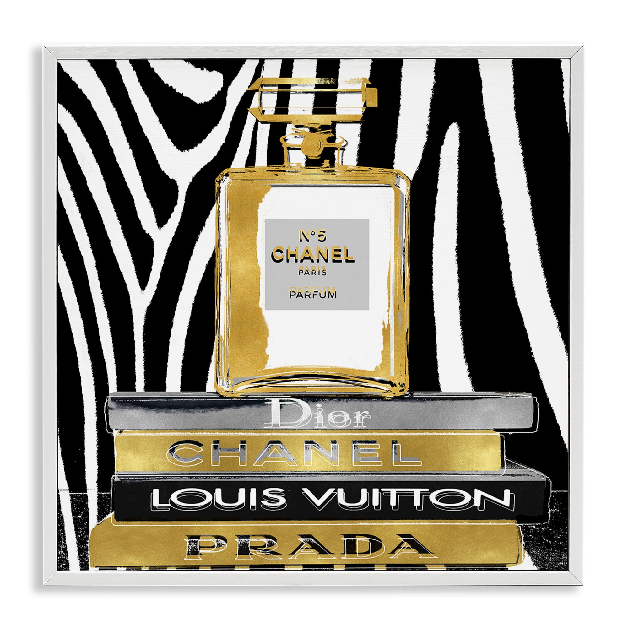 Stupell Industries Zebra Patterned Fashion Bookstack Beauty & Fashion Painting White Framed Art Print Wall Art, 17 x 17