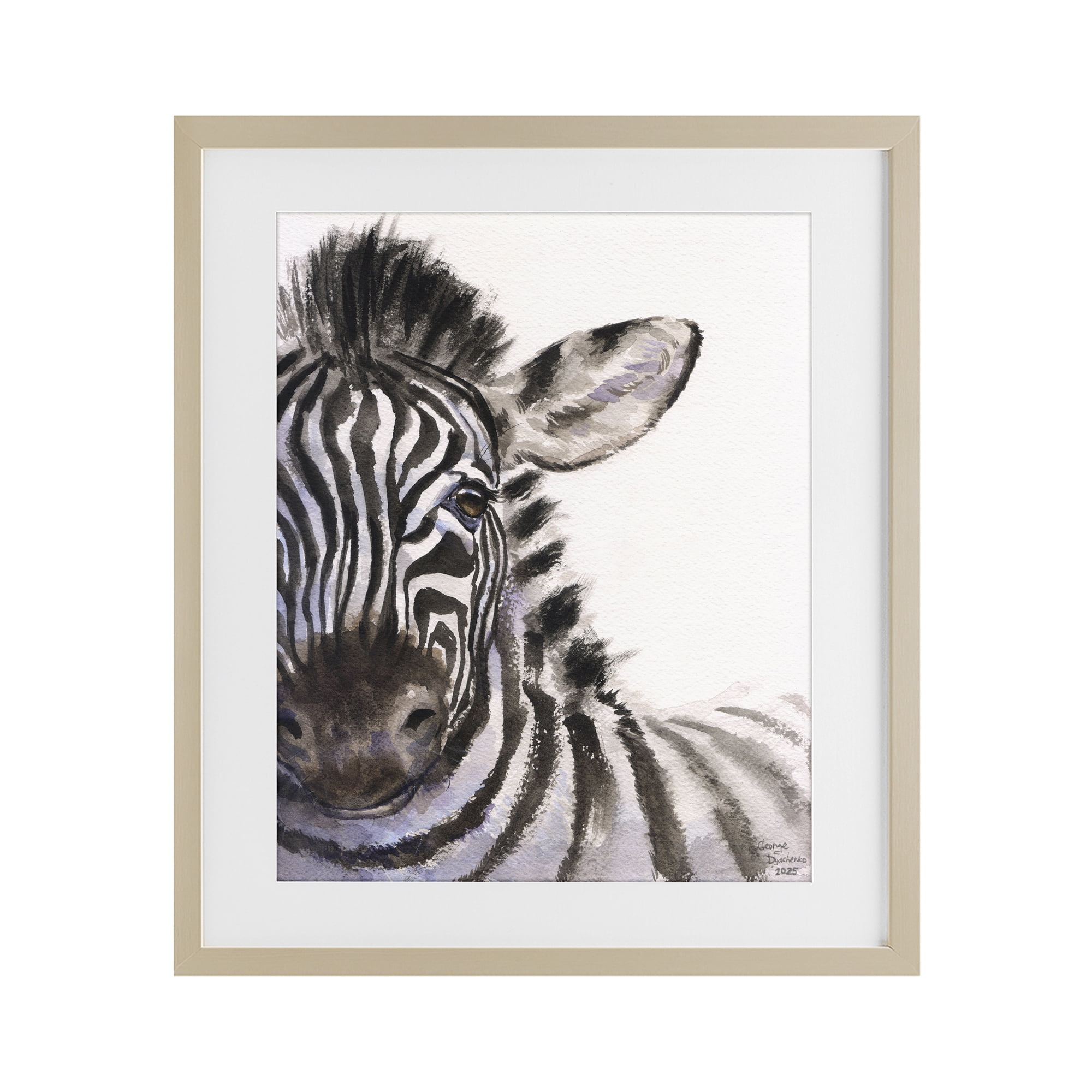 Stupell Industries Zebra Portrait on White Birch Framed Print Under Glass, design by George Dyachenko