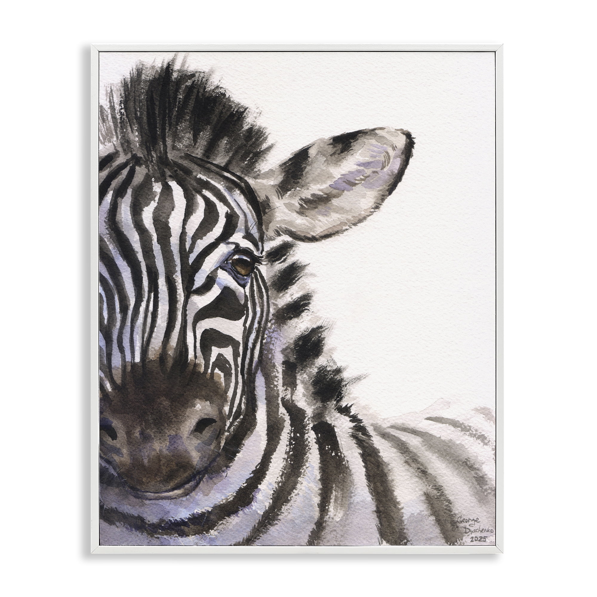 Stupell Industries Zebra Portrait on White White Framed Giclee Art, design by George Dyachenko