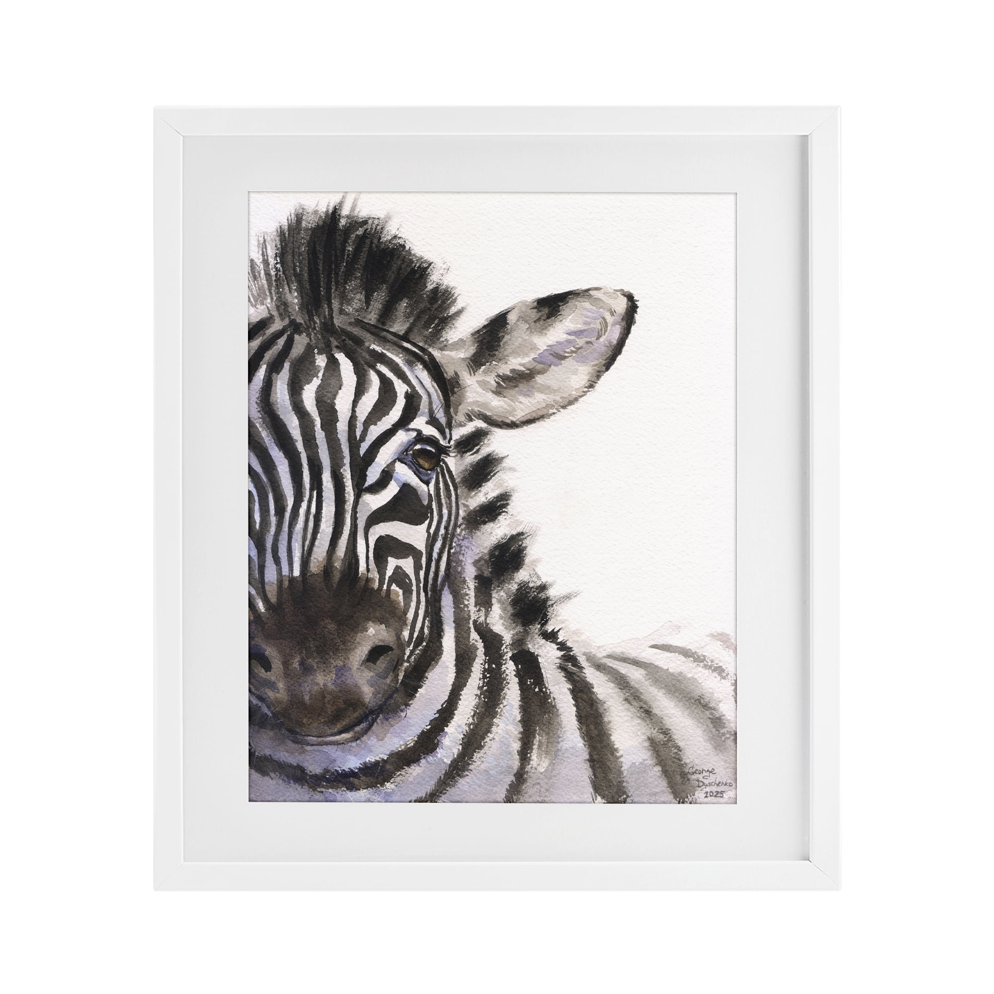 Stupell Industries Zebra Portrait on White White Framed Print Under Glass, design by George Dyachenko