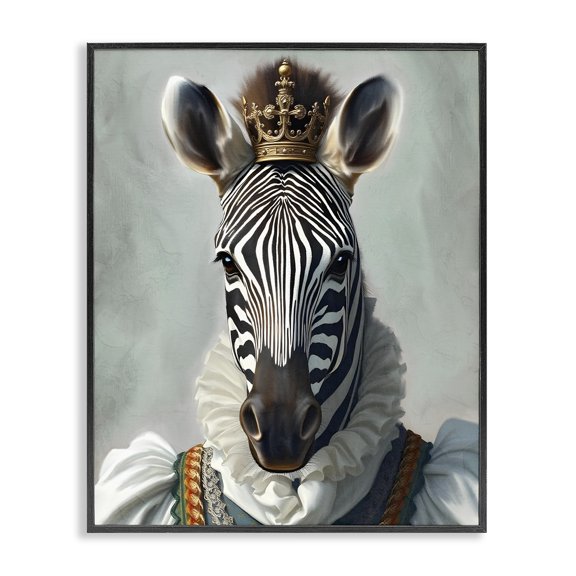 Stupell Industries Zebra Queen Regal Portrait Animals Painting Black Framed Art Print Wall Art, 24 x 30
