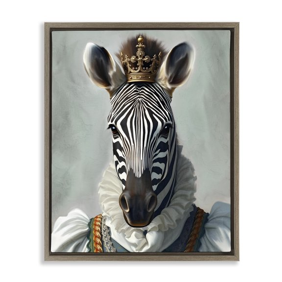 Stupell Industries Zebra Queen Regal Portrait Animals Painting Brown Floater Framed Canvas Art Print Wall Art, 17 x 21