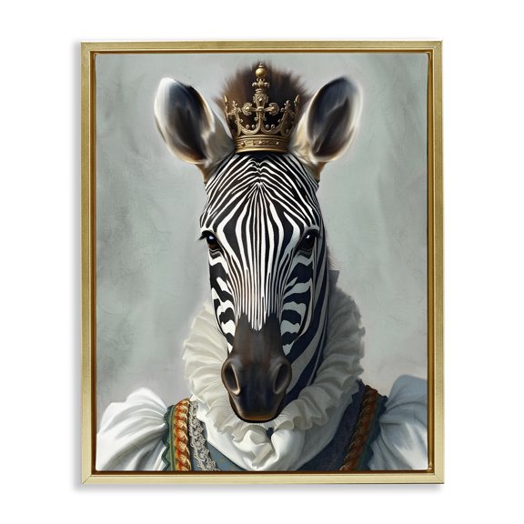 Stupell Industries Zebra Queen Regal Portrait Animals Painting Gold Floater Framed Canvas Art Print Wall Art, 17 x 21