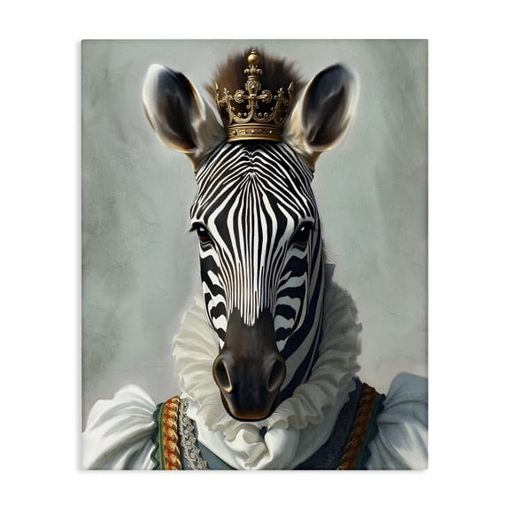 Stupell Industries Zebra Queen Regal Portrait Animals Painting Wrapped Canvas Canvas Art Print Wall Art, 24 x 30