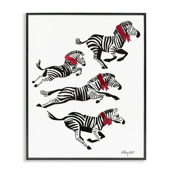 Zebra Stampede with Ribbons Black Framed Giclee Art, 11 x 14, Made In USA
