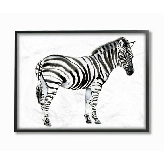 Stupell Industries Zebra Standing Black And White Animal Watercolor Painting Black Framed Art Print Wall Art, 11x14, by Jennifer Goldberger