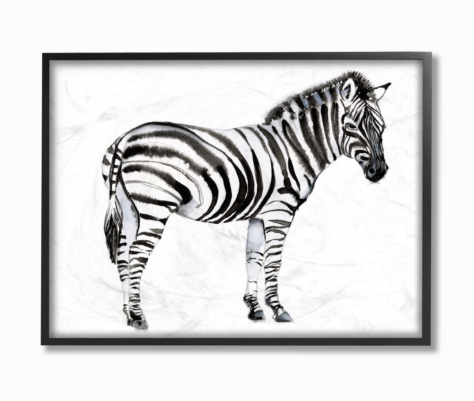 Stupell Industries Zebra Standing Black And White Animal Watercolor Painting Framed Wall Art by Jennifer Goldberger
