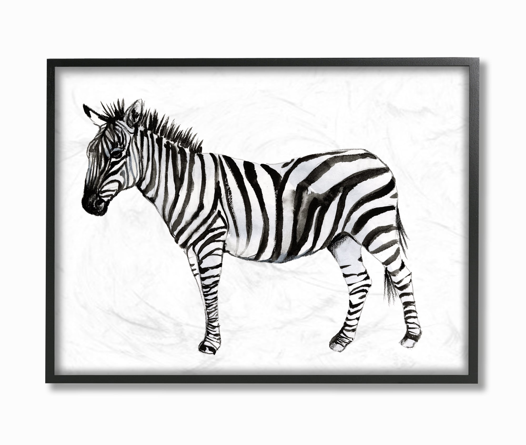 Stupell Industries Zebra Standing Black And White Watercolor Animal Painting Framed Wall Art by Jennifer Goldberger, 24" x 30", Black Framed