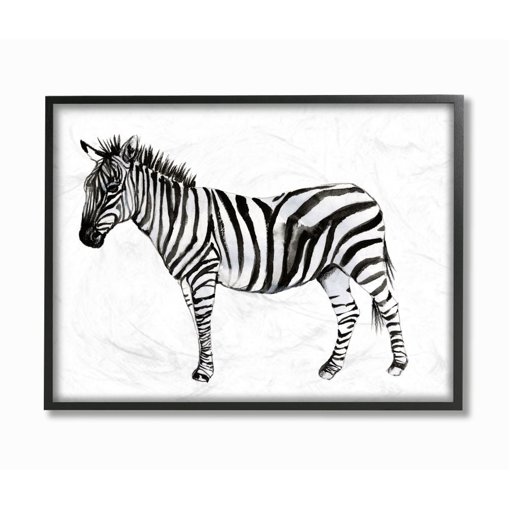 Stupell Industries Zebra Standing Black And White Watercolor Animal Painting Framed Wall Art by Jennifer Goldberger