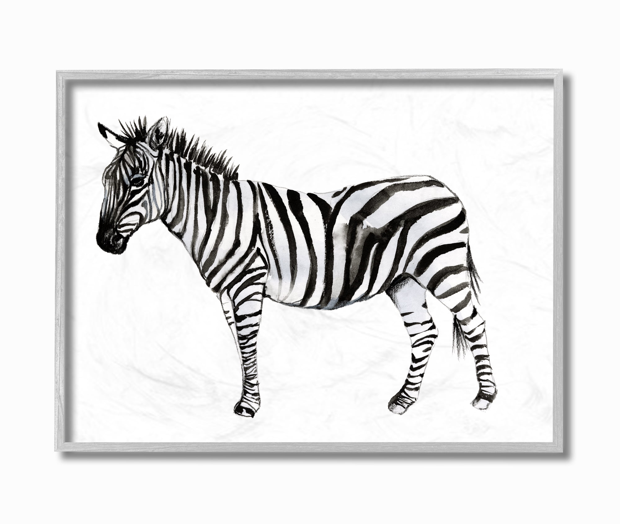 Stupell Industries Zebra Standing Black And White Watercolor Animal Painting Framed Wall Art by Jennifer Goldberger