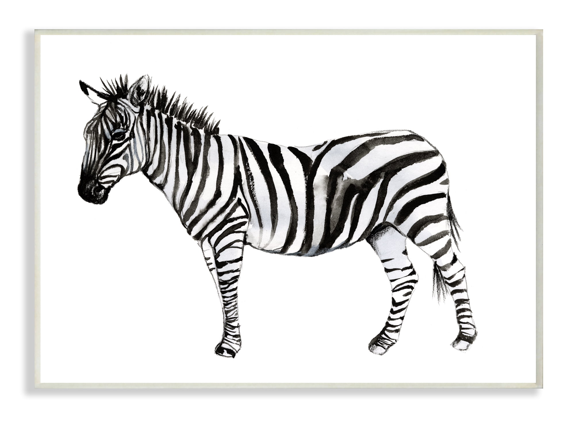 Stupell Industries Zebra Standing Black And White Watercolor Animal Painting Wood Plaque by Jennifer Goldberger