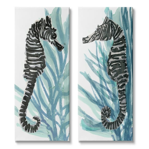 Stupell Industries Zebra Striped Sea Horses Blue Ocean Coral Canvas Wall Art, 13 x 30, Design by Stellar Design Studio