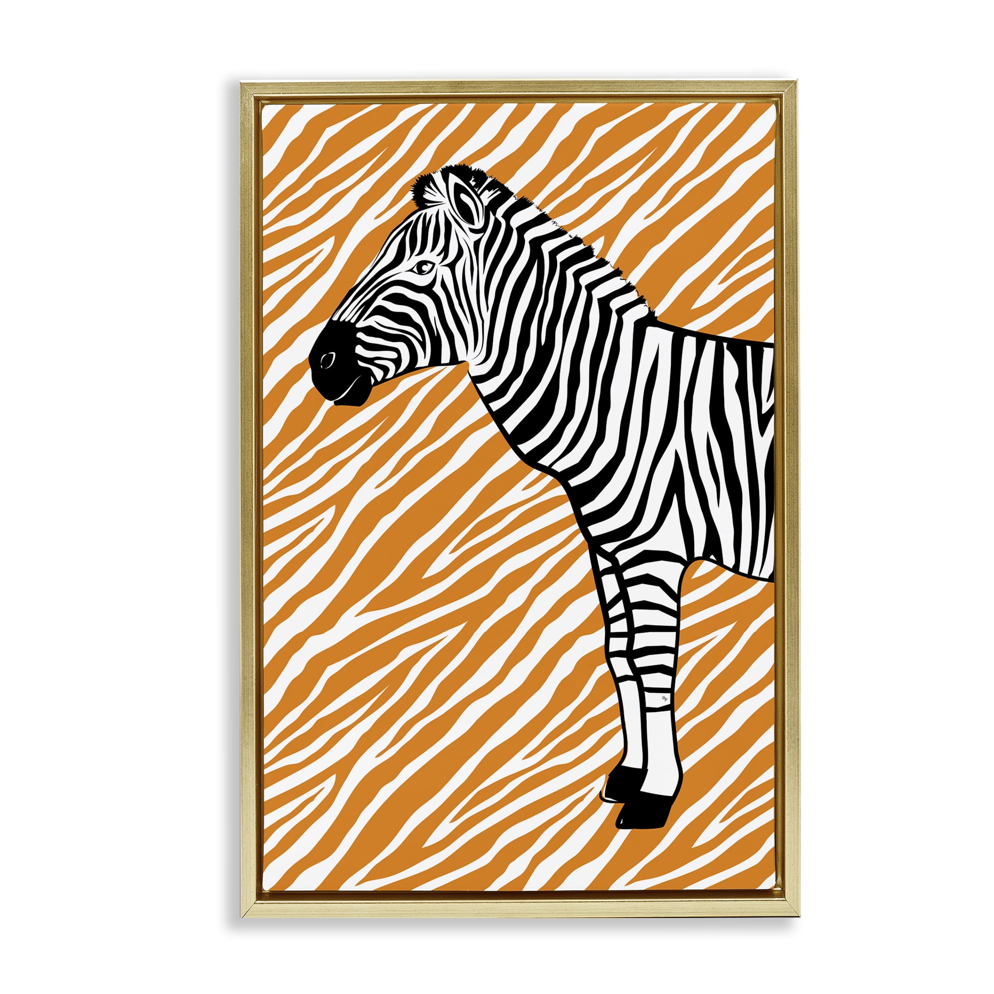 Stupell Industries Zebra Stripes Pattern Animals Painting Gold Floater Framed Canvas Art Print Wall Art, 17 x 25