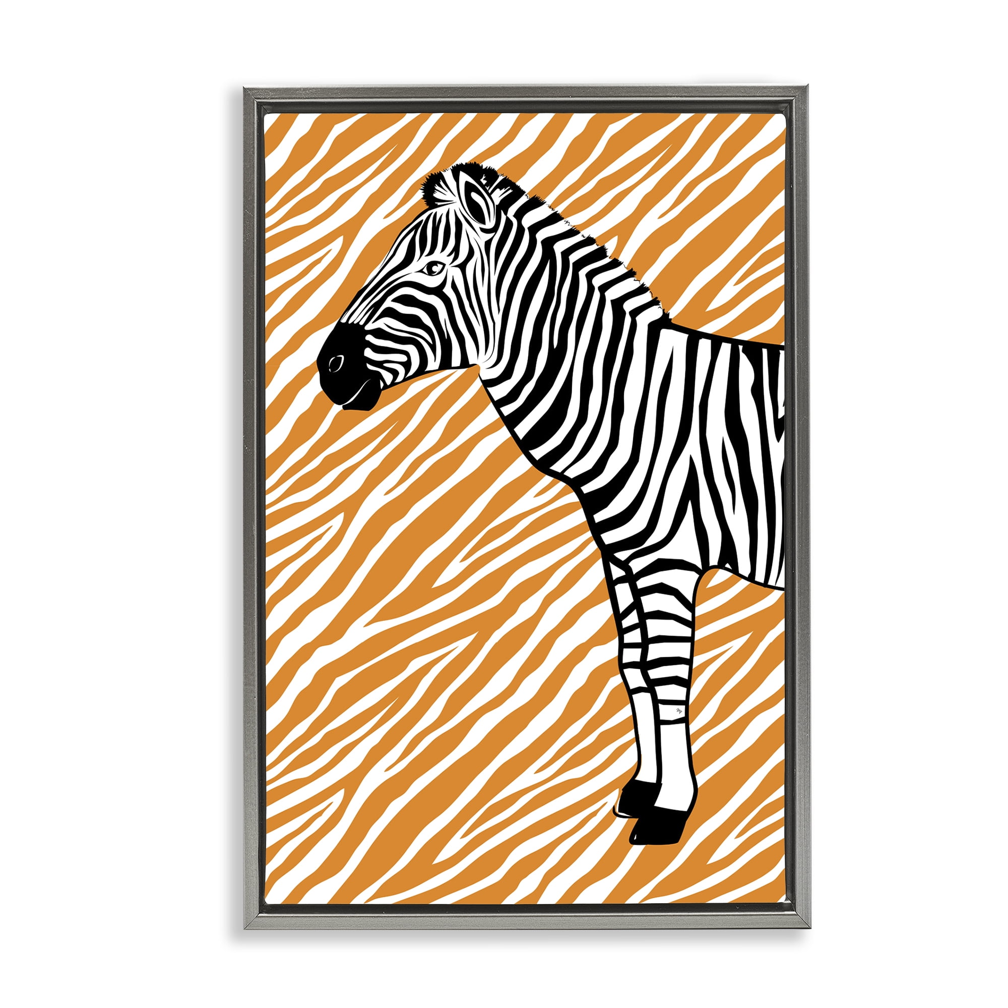 Stupell Industries Zebra Stripes Pattern Animals Painting Gray Floater Framed Canvas Art Print Wall Art, 21 x 31