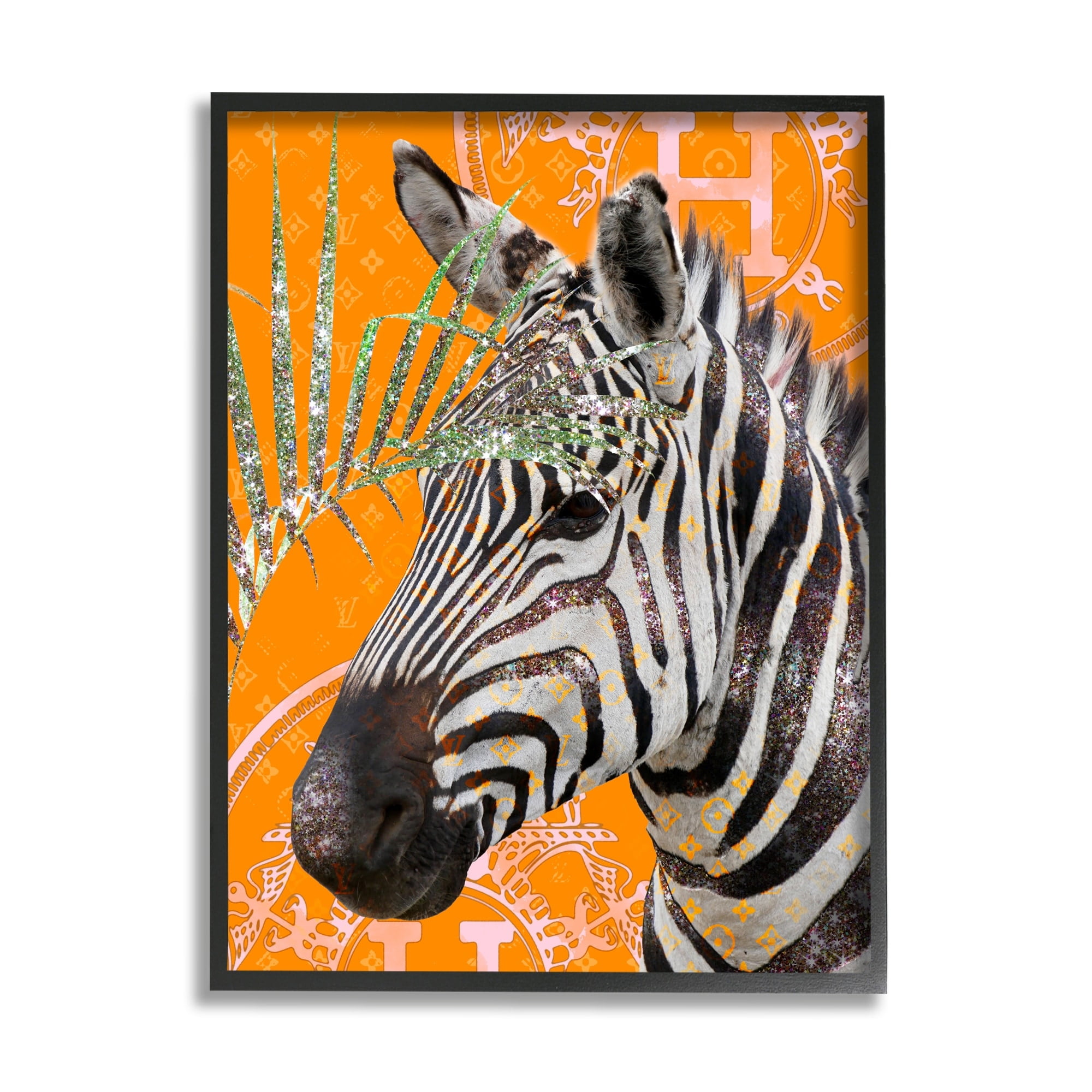 Stupell Industries Zebra Stripes Symbol Pattern Glam Detail Leaf Graphic Art Black Framed Art Print Wall Art, Design by Ziwei Li