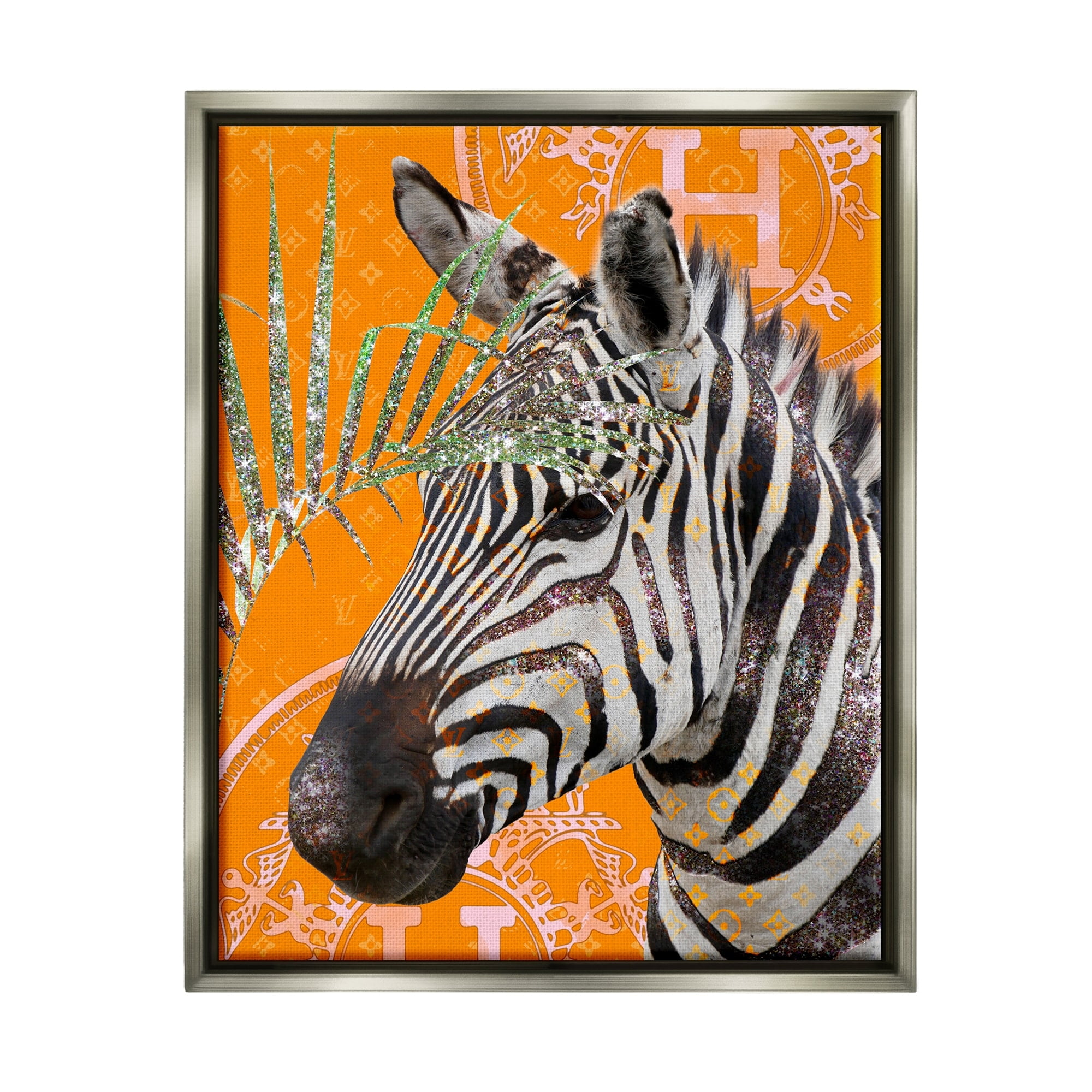 Stupell Industries Zebra Stripes Symbol Pattern Glam Detail Leaf Graphic Art Luster Gray Floating Framed Canvas Print Wall Art, Design by Ziwei Li