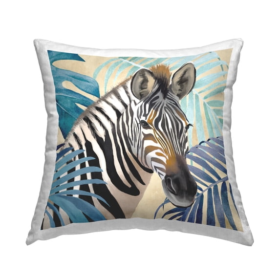 Stupell Industries Zebra & Tropical Leaves Decorative Printed Throw Pillow, 18 x 18