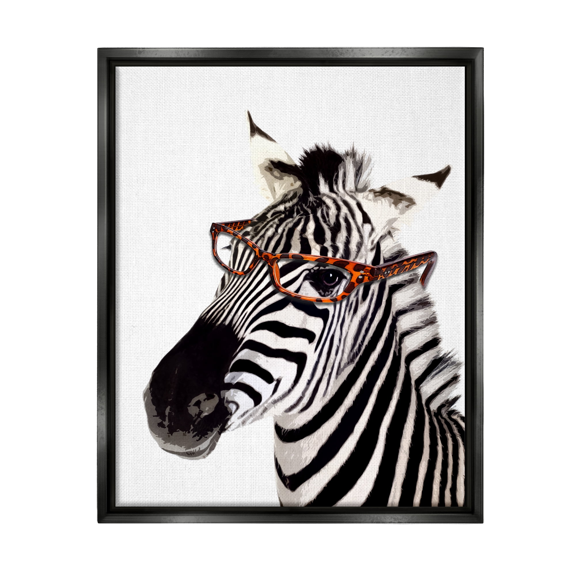 Stupell Industries Zebra Wearing Glasses Animals & Insects Painting Black Floater Framed Art Print Wall Art, 25 x 31