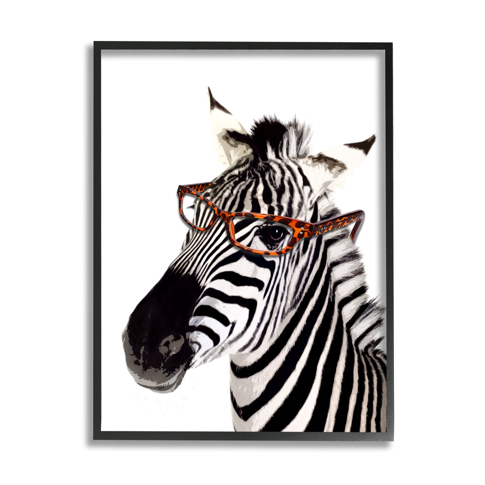 Stupell Industries Zebra Wearing Glasses Animals & Insects Painting Black Framed Art Print Wall Art, 11 x 14