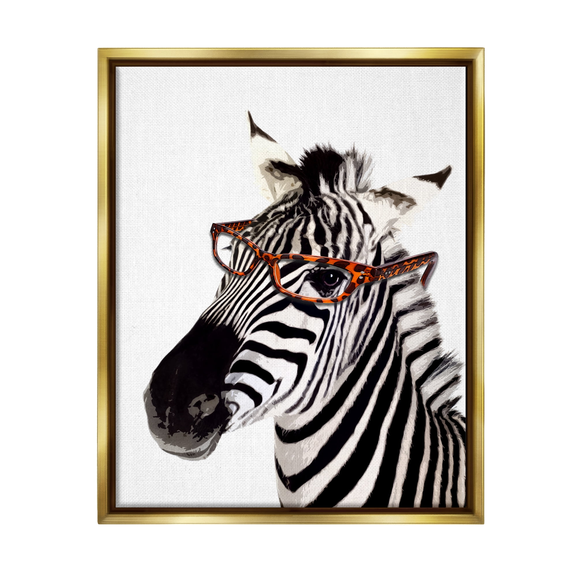 Stupell Industries Zebra Wearing Glasses Animals & Insects Painting Gold Floater Framed Art Print Wall Art, 25 x 31