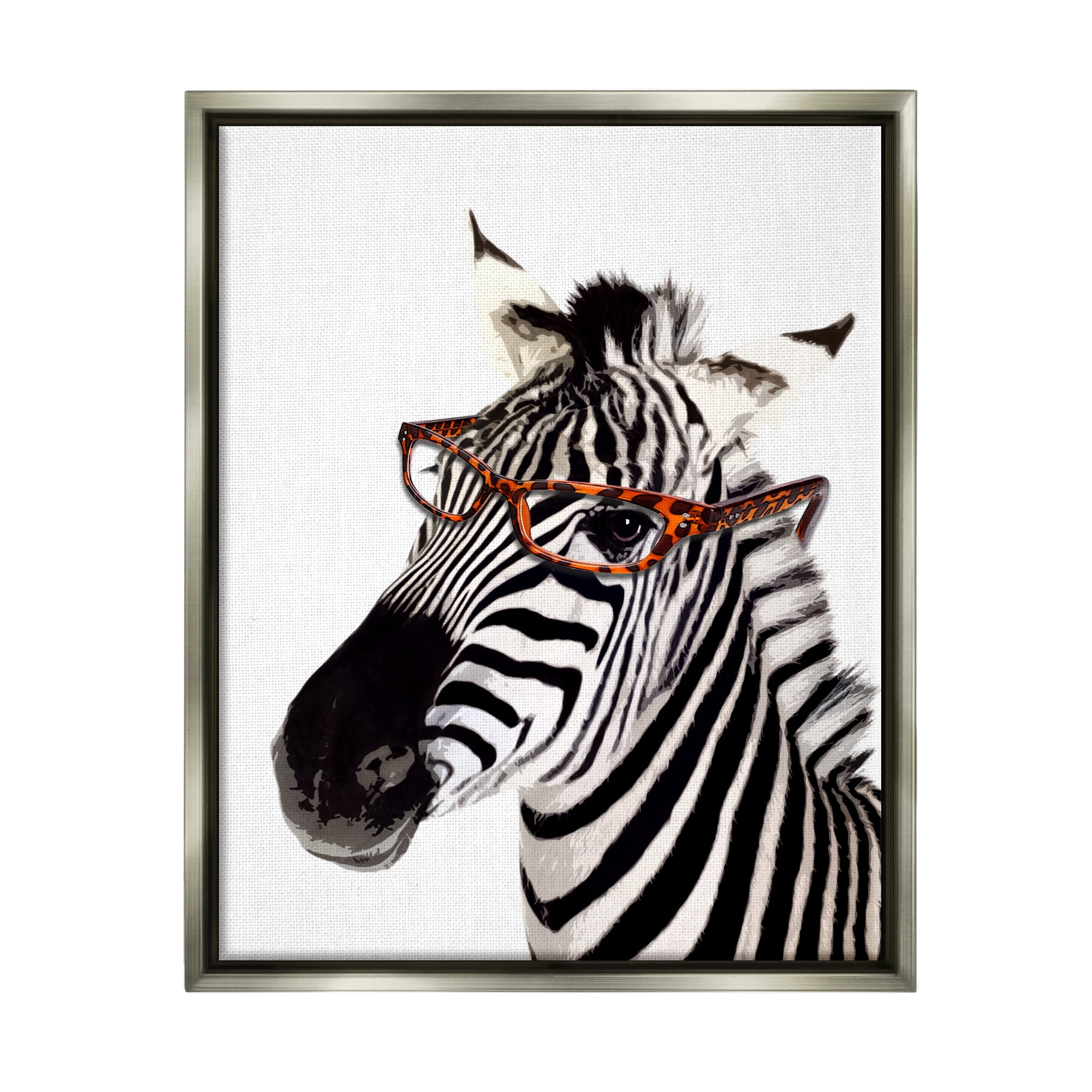 Stupell Industries Zebra Wearing Glasses Animals & Insects Painting Gray Floater Framed Art Print Wall Art, 17 x 21