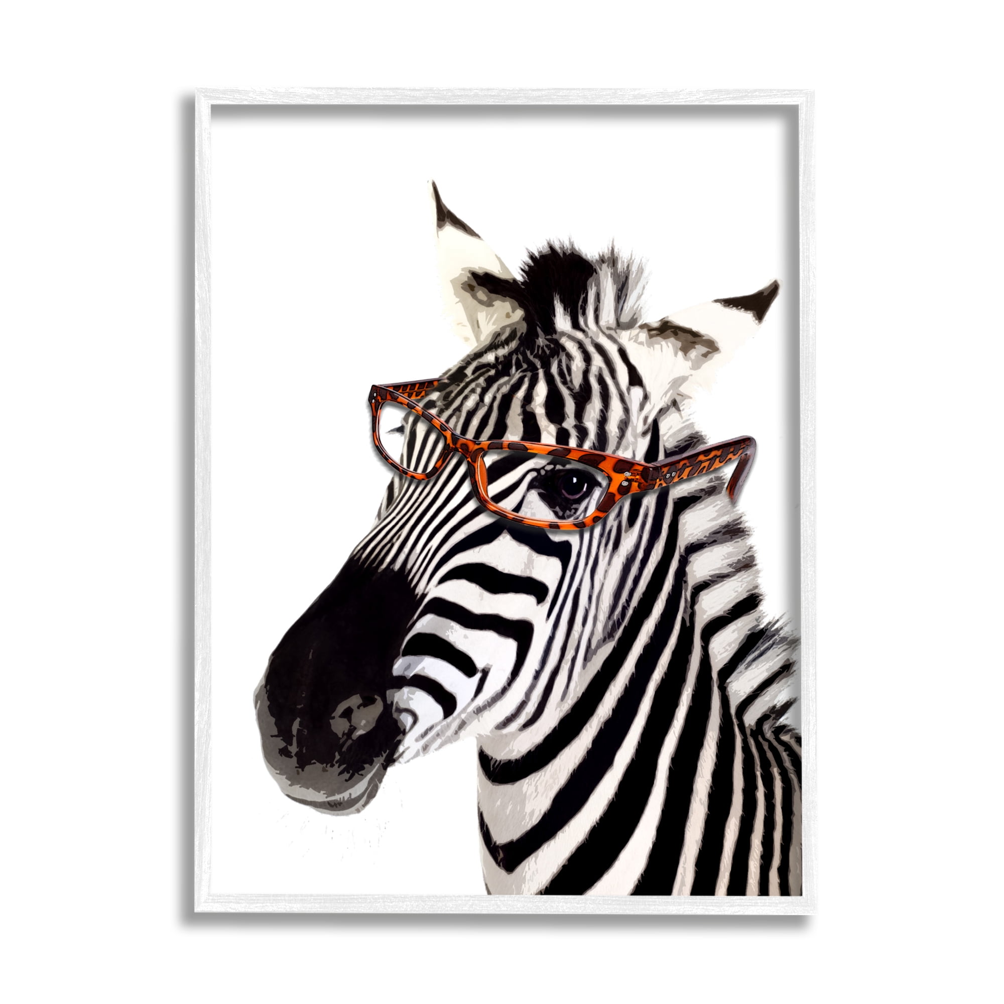 Stupell Industries Zebra Wearing Glasses Animals & Insects Painting White Framed Art Print Wall Art, 11 x 14