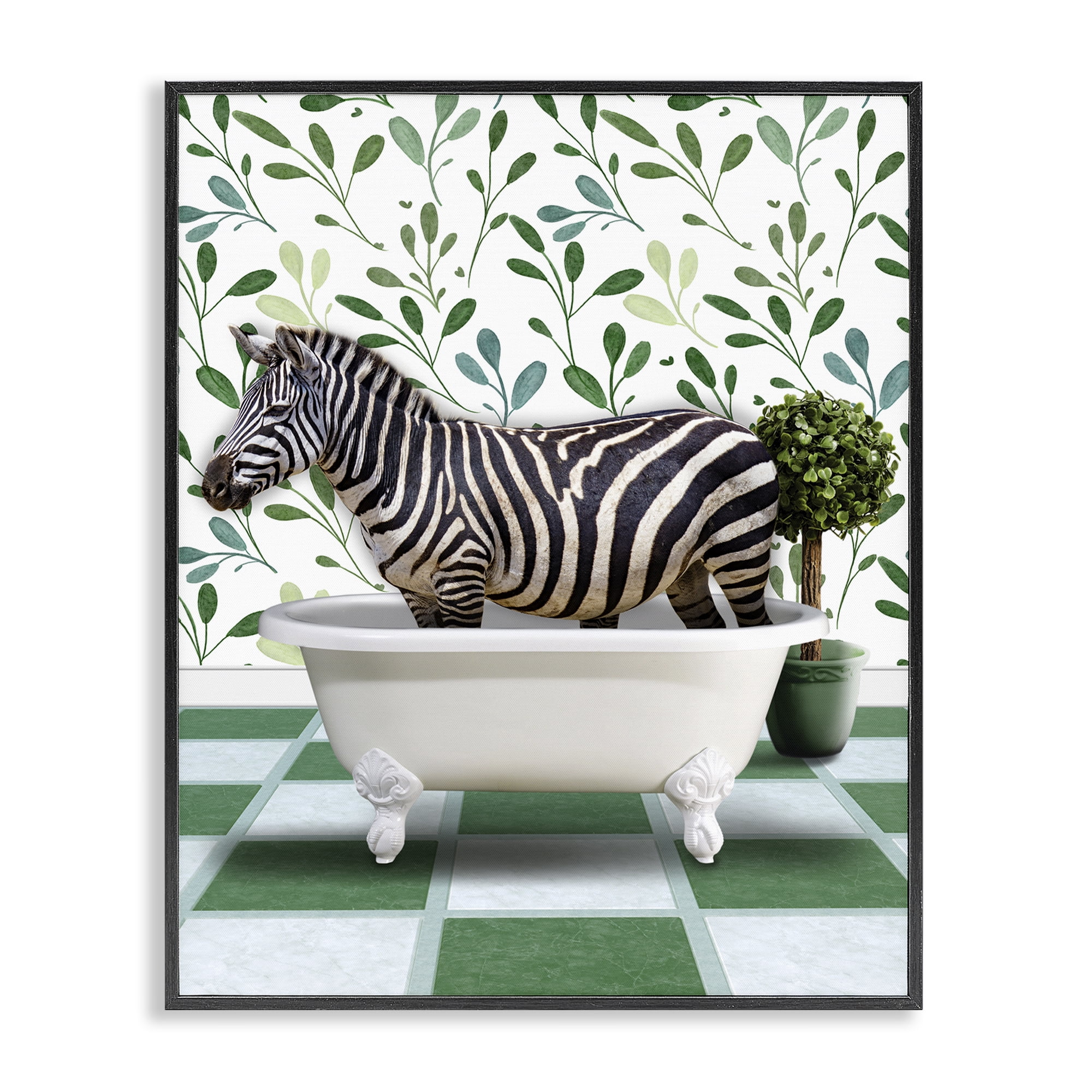 Stupell Industries Zebra in Green Bathroom Bath & Laundry Painting ...
