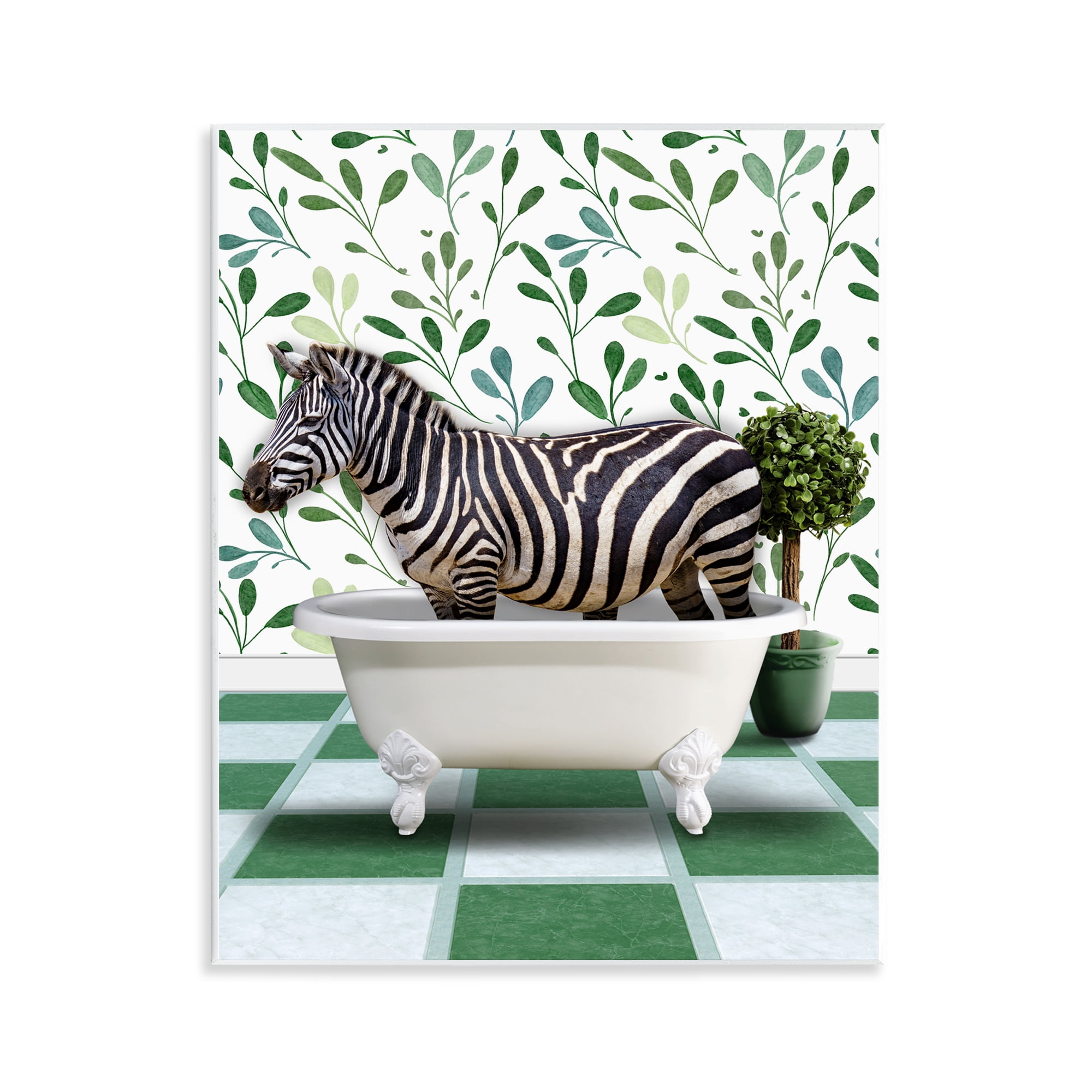 Stupell Industries Zebra in Green Bathroom Bath & Laundry Painting ...