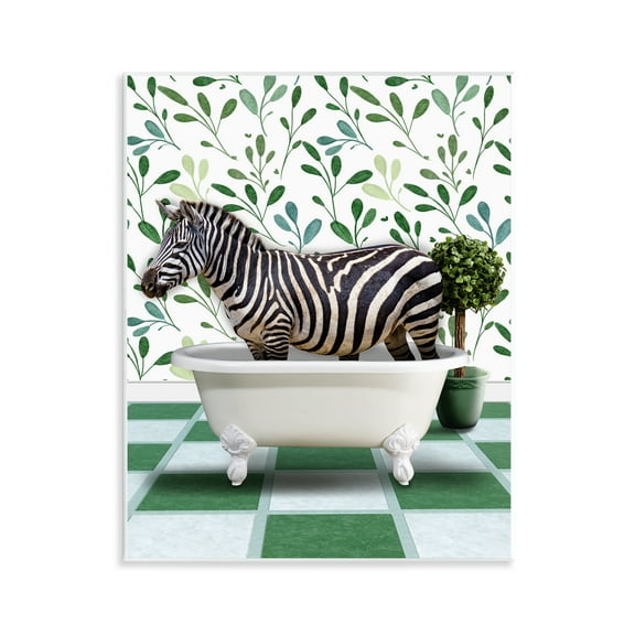 Stupell Industries Zebra in Green Bathroom Bath & Laundry Painting Unframed Art Print Wall Art, 11 x 14