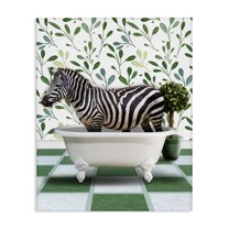 Stupell Industries Zebra in Green Bathroom Bath & Laundry Painting Wrapped Canvas Art Print Wall Art, 16 x 20