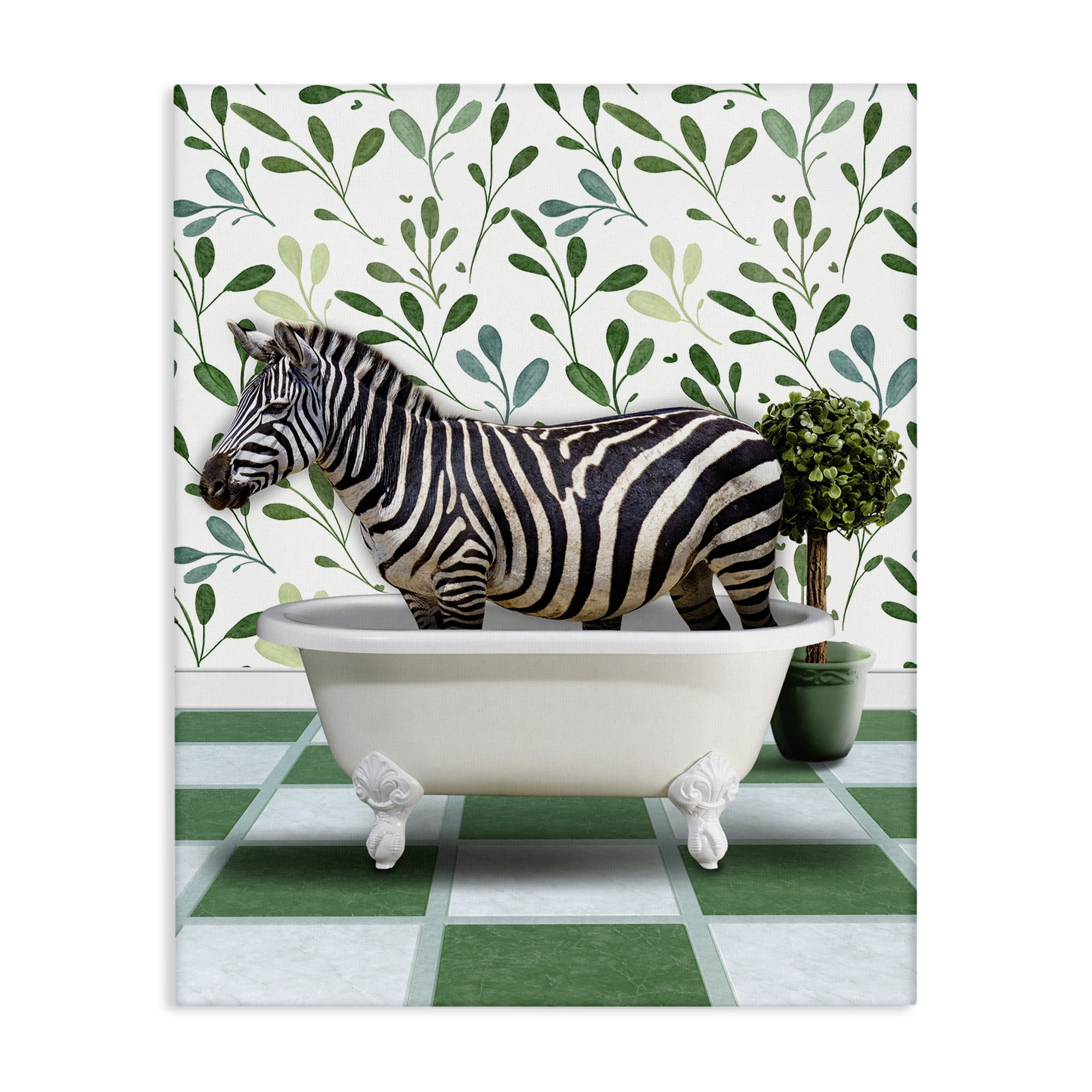 Stupell Industries Zebra in Green Bathroom Bath & Laundry Painting Wrapped Canvas Art Print Wall Art, 24 x 30