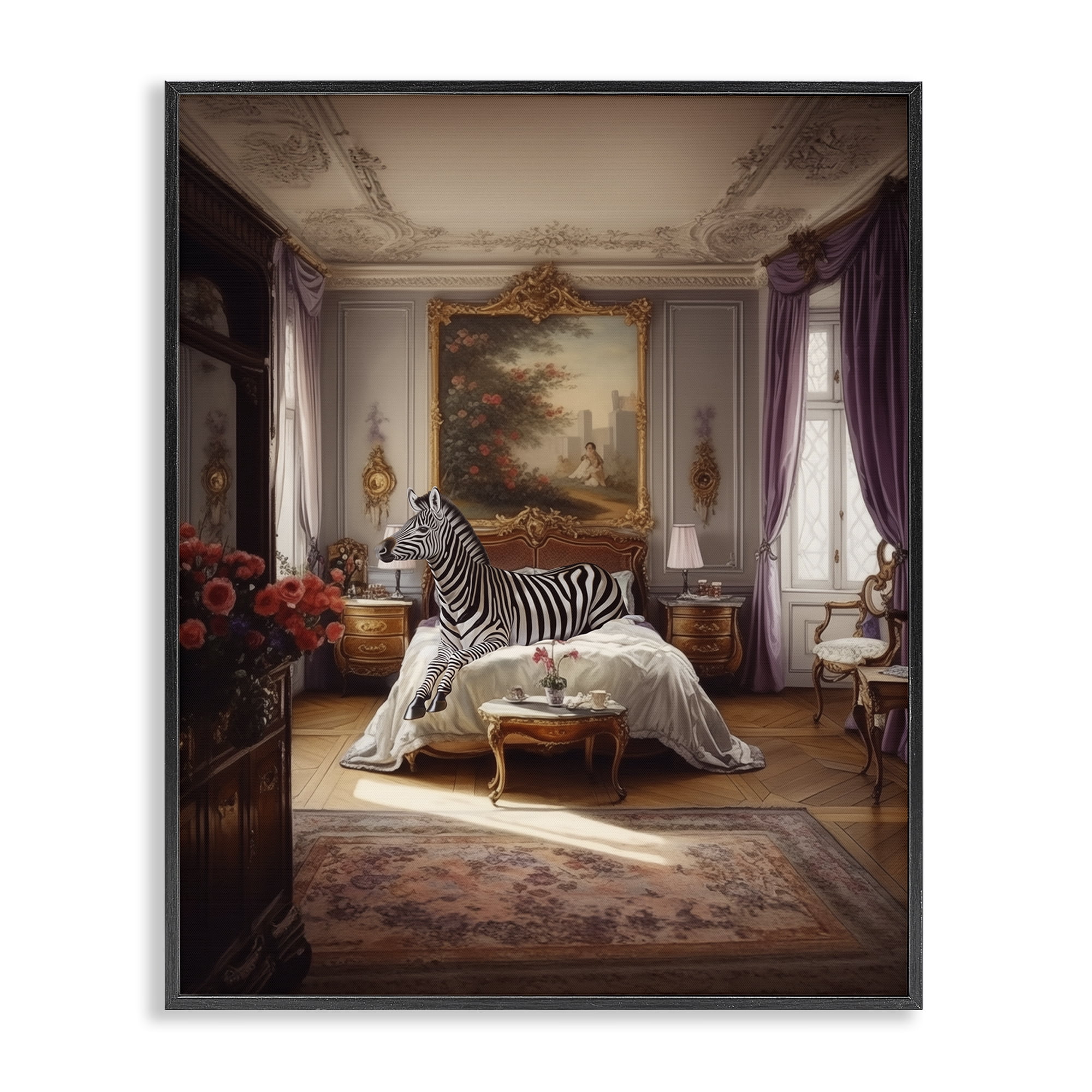 Stupell Industries Zebra in Regal Room Animals Painting Black Framed Art Print Wall Art, 16 x 20