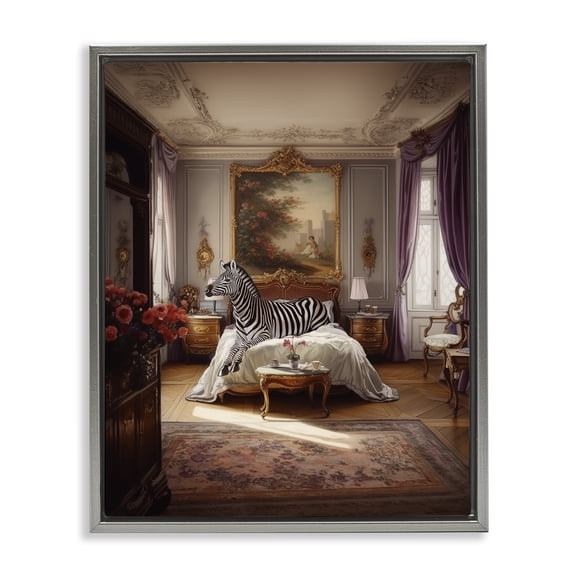Stupell Industries Zebra in Regal Room Animals Painting Gray Floater Framed Canvas Art Print Wall Art, 25 x 31