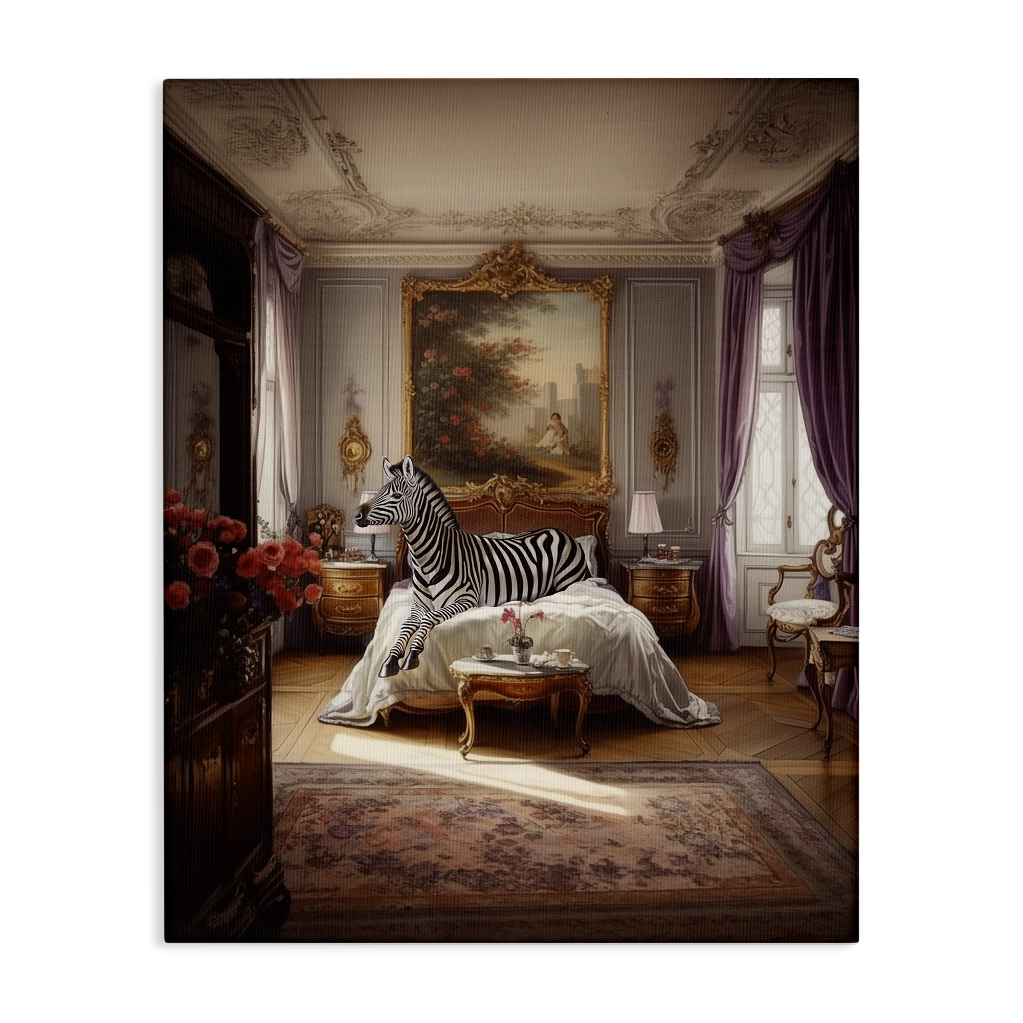 Stupell Industries Zebra in Regal Room Animals Painting Wrapped Canvas Art Print Wall Art, 24 x 30