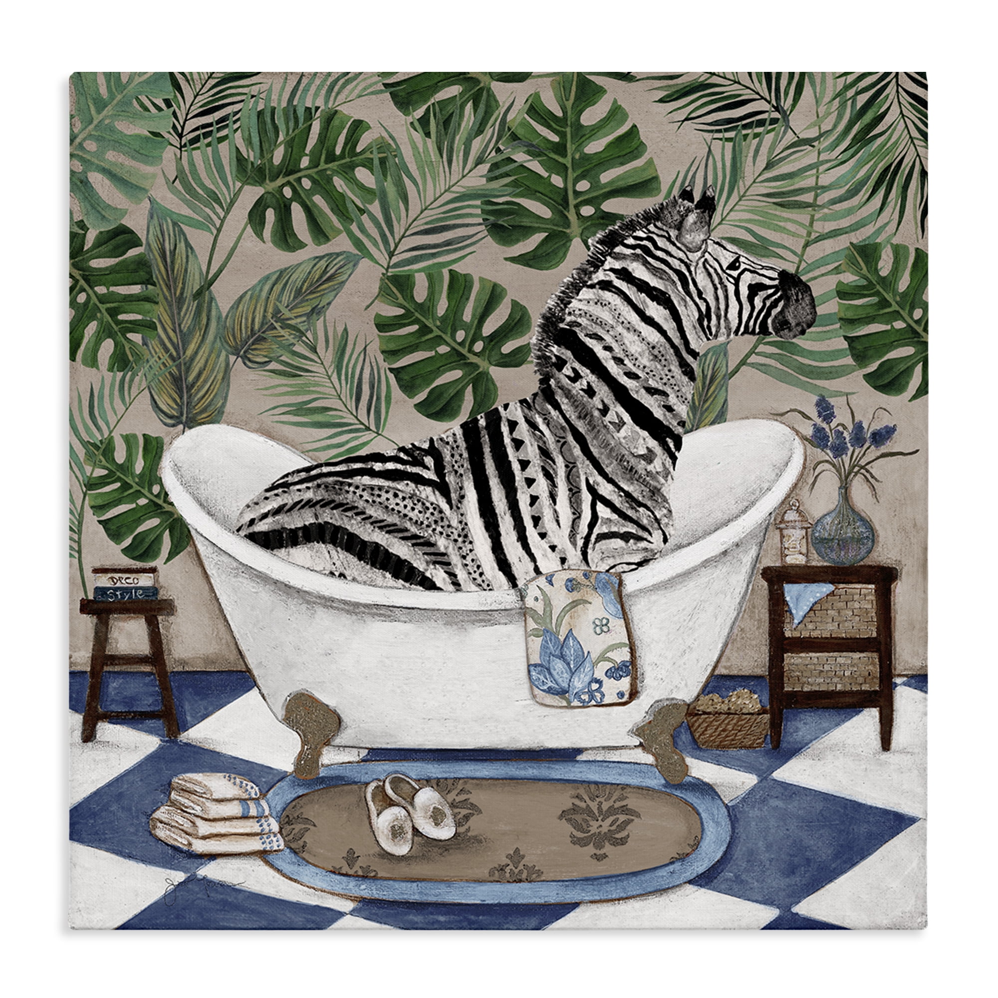 Stupell Industries Zebra in Tropical Bathtub Canvas Wall Art, design by Janet Tava