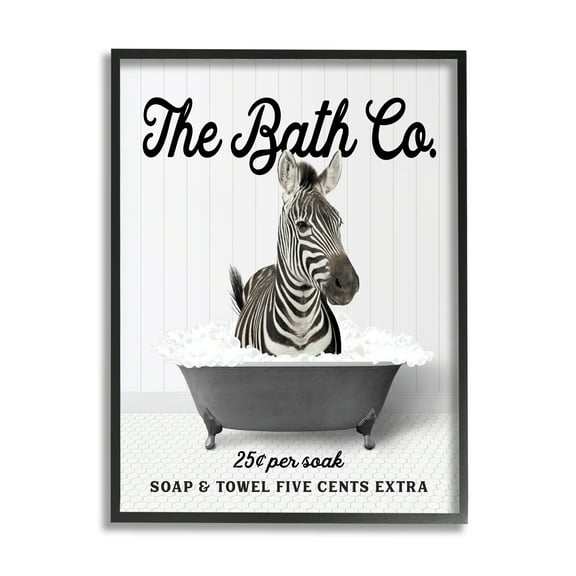 Stupell Industries Zebra in Vintage Tub Animals & Insects Painting Black Framed Art Print Wall Art, 11 x 14