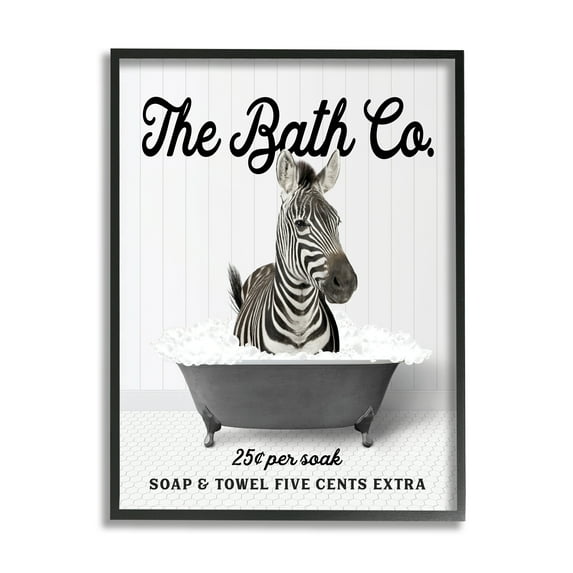 Stupell Industries Zebra in Vintage Tub Animals & Insects Painting Black Framed Art Print Wall Art, 11 x 14