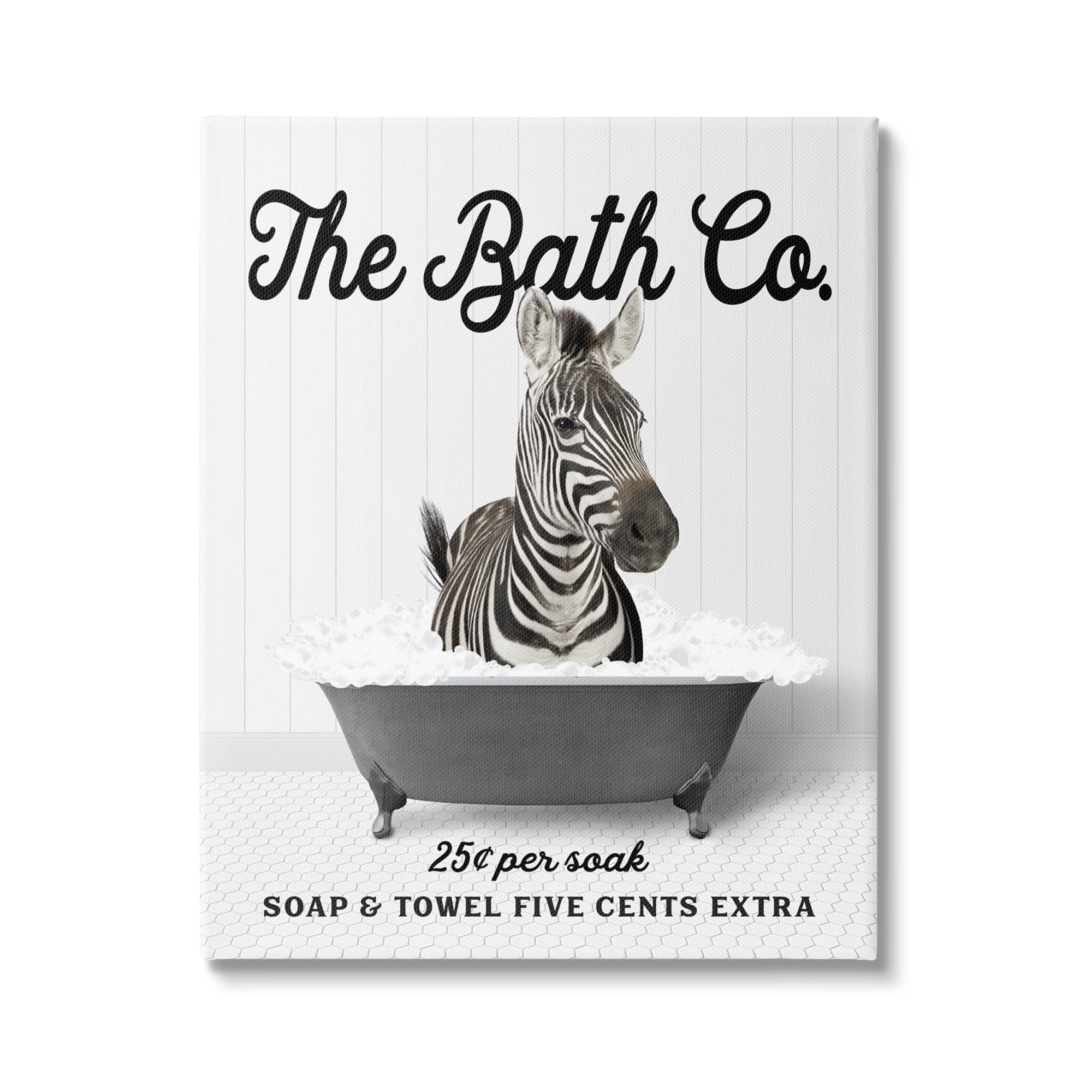 Vintage Zebra in Bathtub Black and White Canvas Wall Art, 30 x 40
