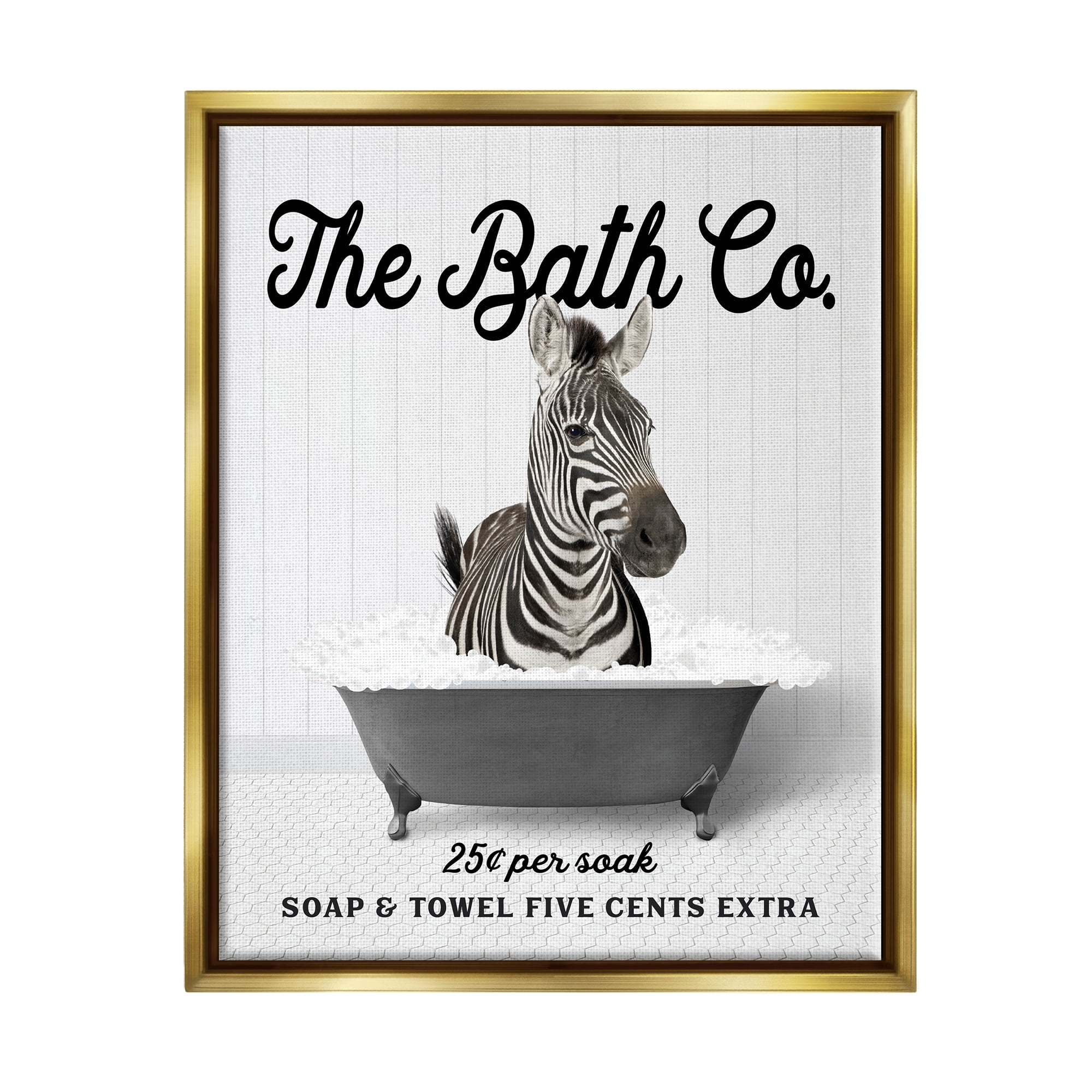 Stupell Industries Zebra in Vintage Tub Animals & Insects Painting Gold Floater Framed Art Print Wall Art, 17 x 21