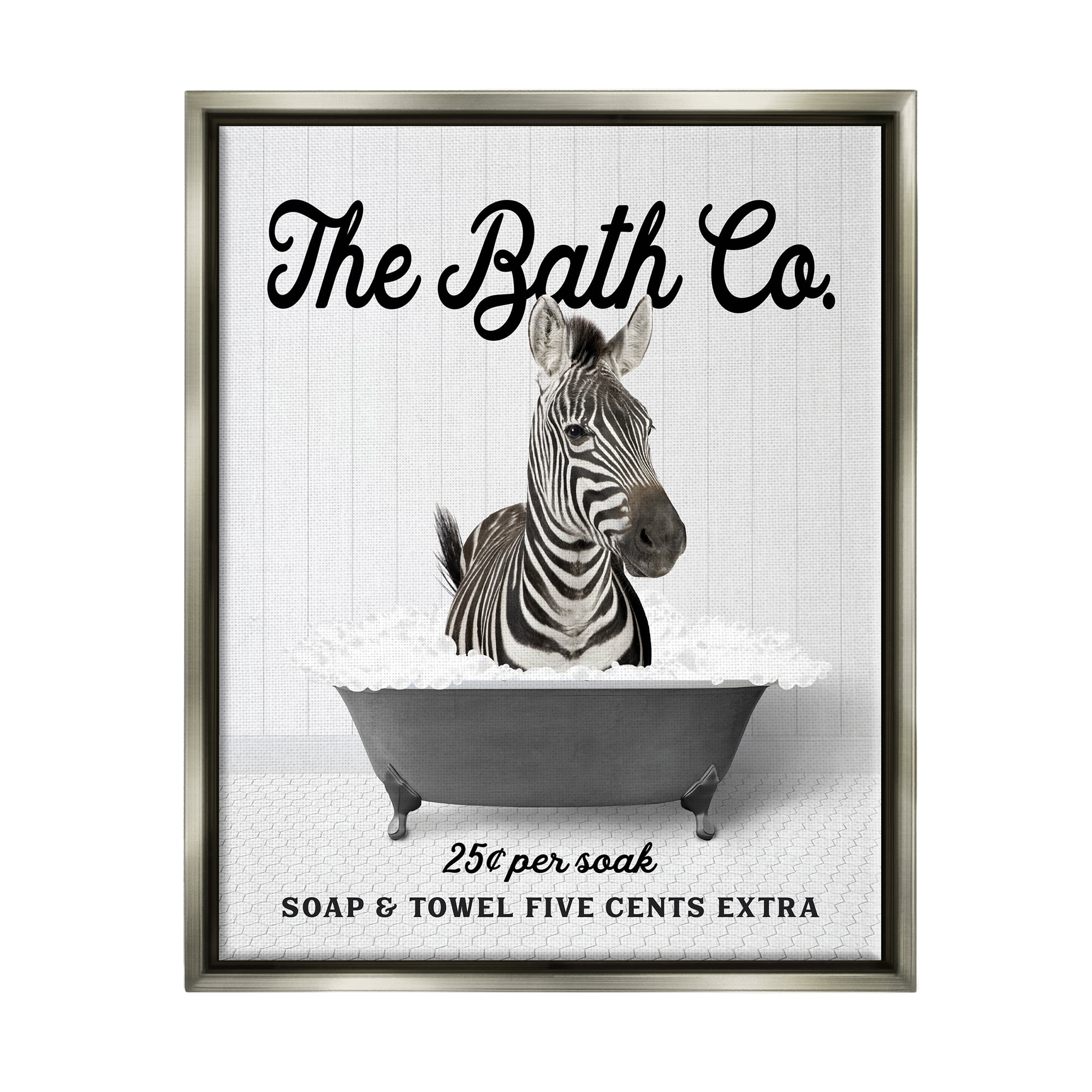 Stupell Industries Zebra in Vintage Tub Animals & Insects Painting Gray Floater Framed Art Print Wall Art, 25 x 31