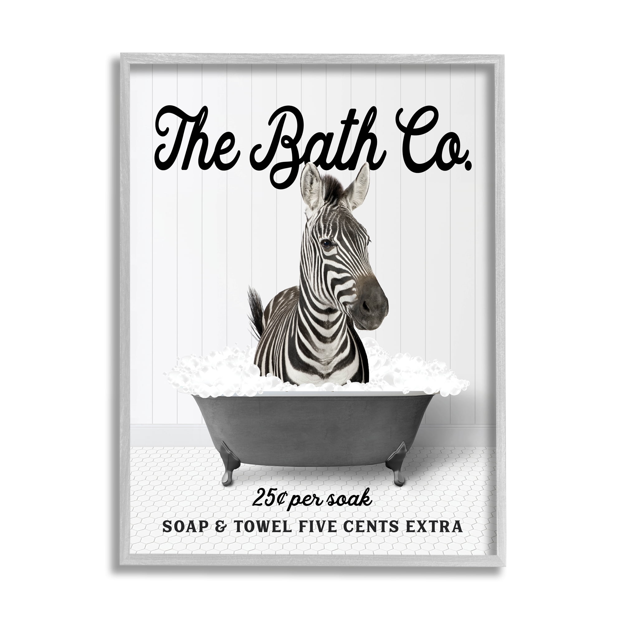 Stupell Industries Zebra in Vintage Tub Animals & Insects Painting Gray Framed Art Print Wall Art, 24 x 30