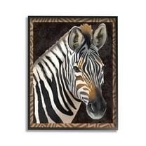Stupell Industries Zebra with Geometric Border Animals & Insects Painting Black Framed Art Print Wall Art, 11 x 14