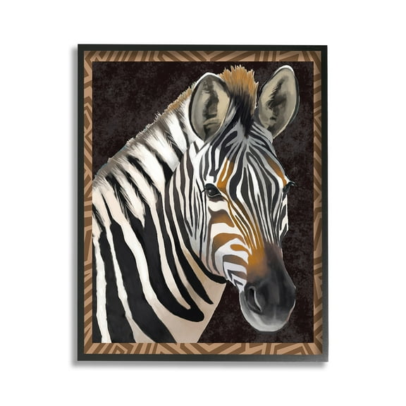 Stupell Industries Zebra with Geometric Border Animals & Insects Painting Black Framed Art Print Wall Art, 11 x 14