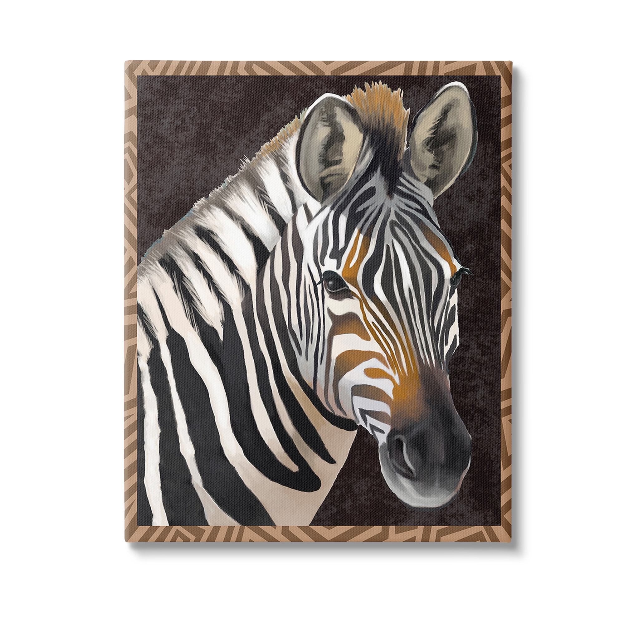 Stupell Industries Zebra with Geometric Border Animals & Insects Painting Gallery Wrapped Canvas Art Print Wall Art, 24 x 30